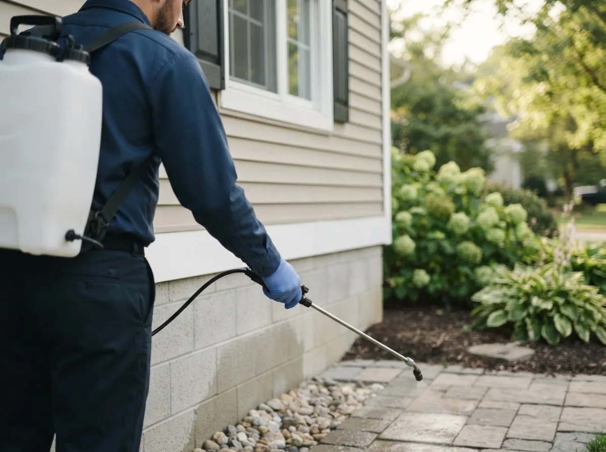 Pest control technician inspecting a home in Everson, PA